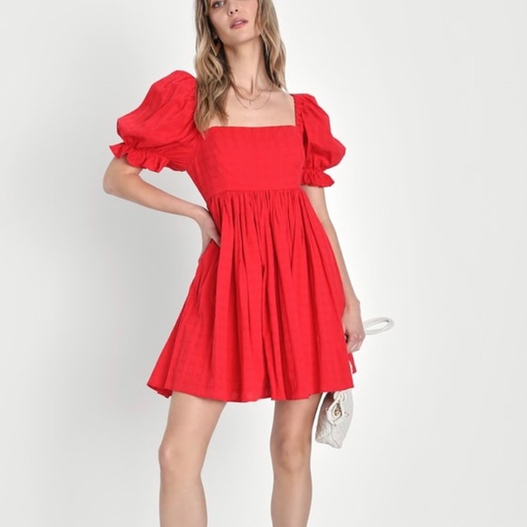 Lulus Dresses & Skirts - Lulus A Day in Paris Baby Doll Mini Dress Red